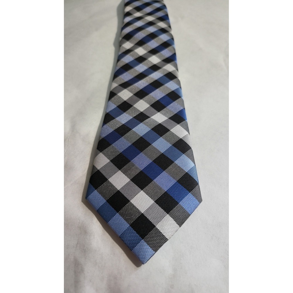 Bespoke Necktie Blue Black Gray Plaid‎ Pattern Business Casual